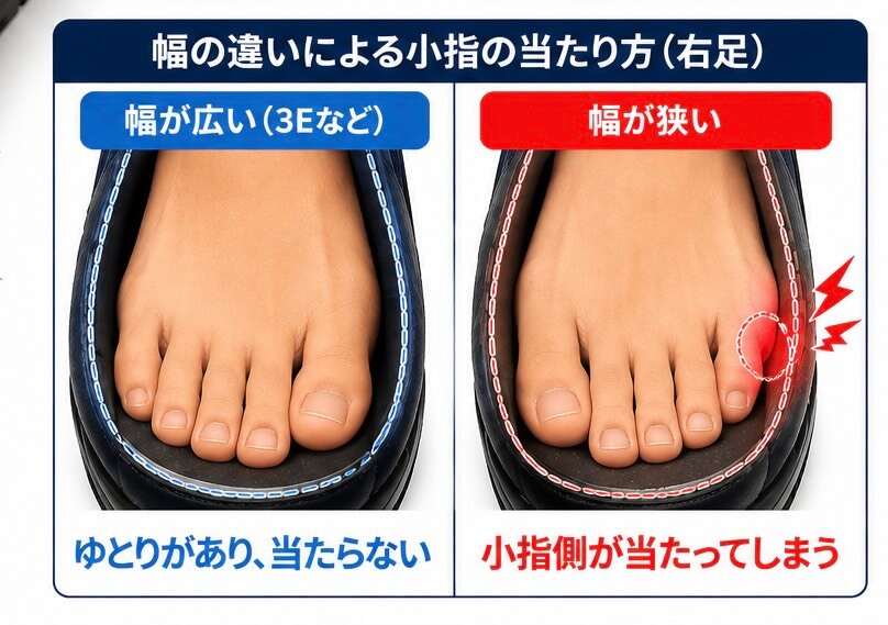 靴の中で小指が当たる様子の画像