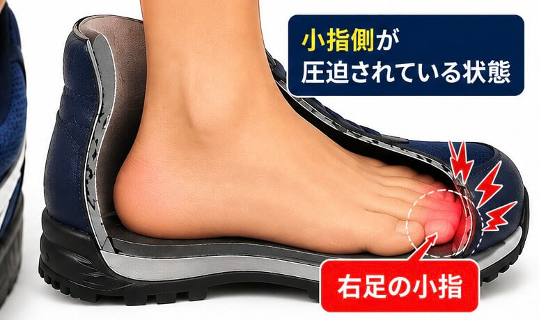 靴の中で小指が当たる様子の画像