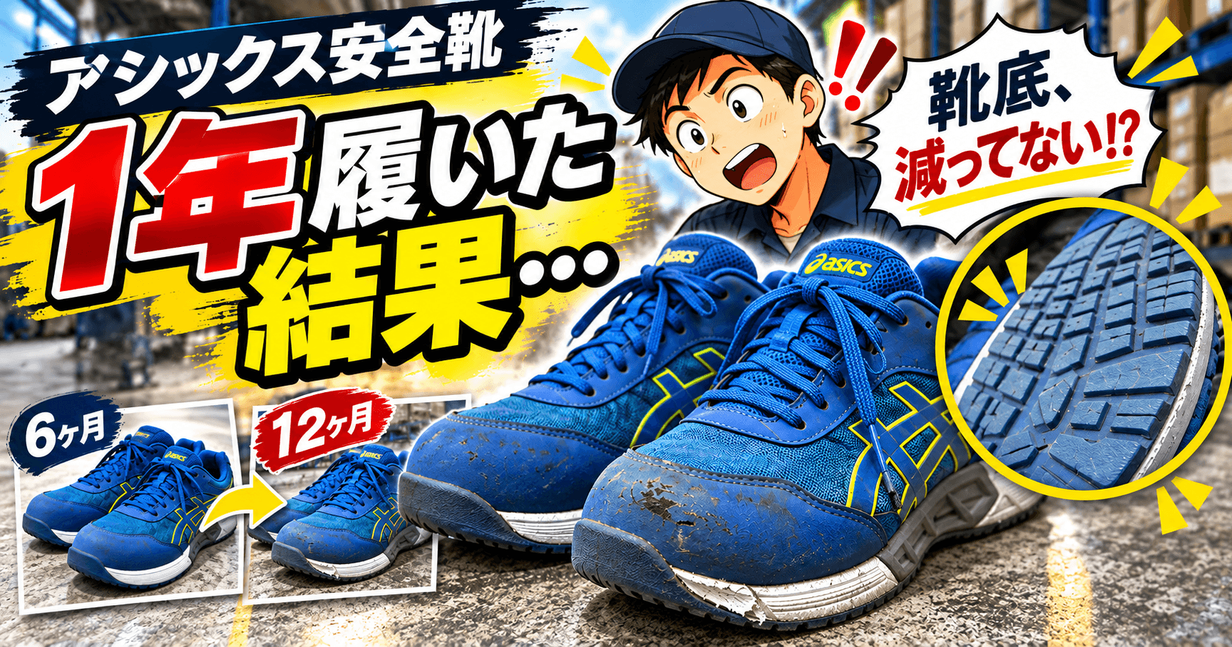 アシックスの安全靴を12ヶ月履いた結果のアイキャッチ画像